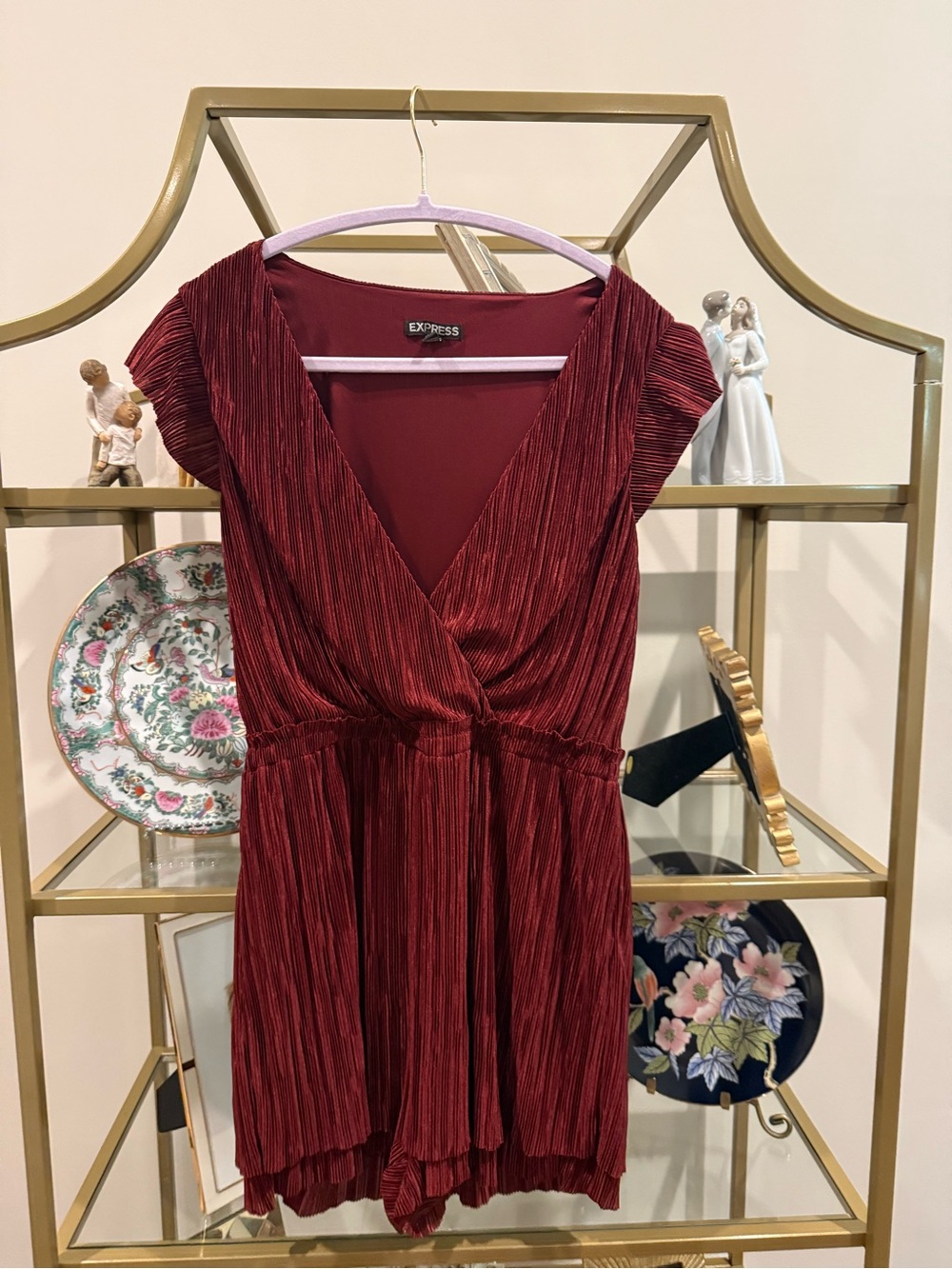 Anthropologie Burgundy Pleated V-Neck Dress